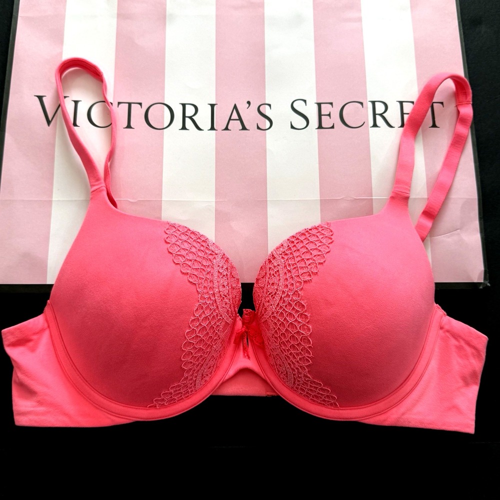 Body By Victorias Secret Perfect Shape Lace Bra 36 C Neon Pink Padded Underwire